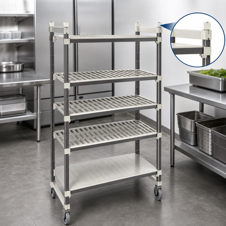 Product image #3 for Cambro Camshelving Elements XTRA High Density Top Rail 5-Tier Mobile Starter Unit, 42 x 24 x 80 Inches, Speckled Gray