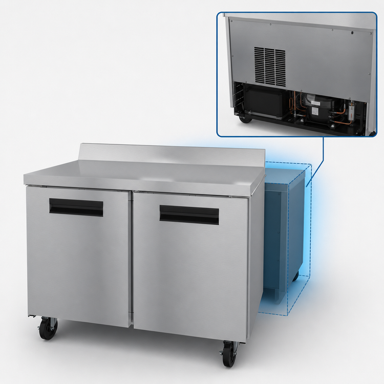 Product image #3 for Hoshizaki Steelheart WR48B 48-Inch Two-Section Worktop Refrigerator with Solid Doors