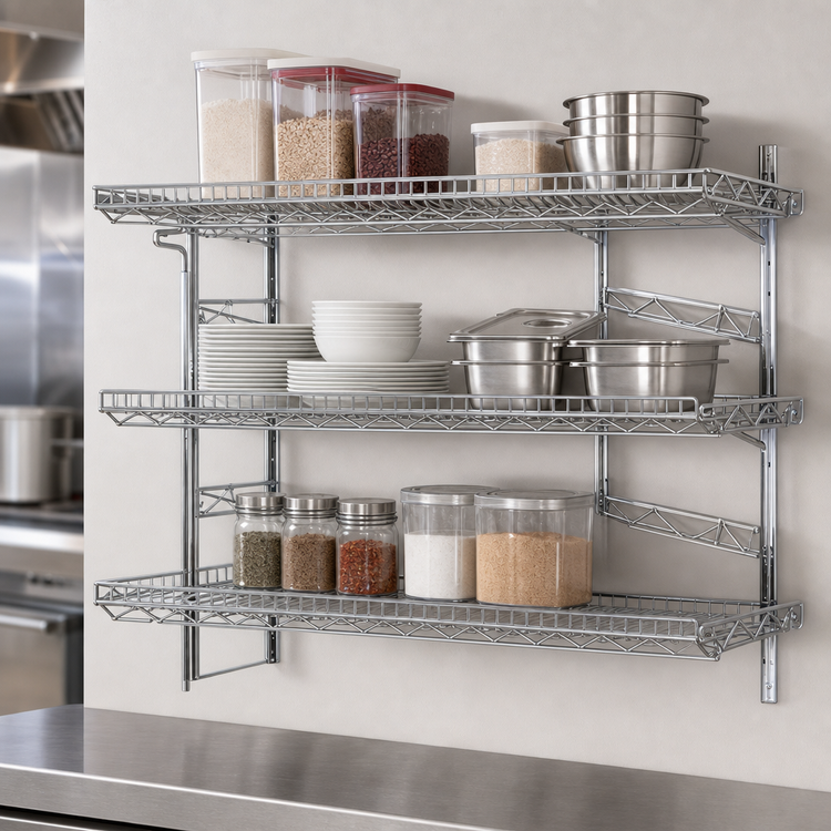 Product image #3 for Eagle Group QuadTruss Piggyback 3-Tier Wall-Mounted Wire Shelf Kit, 24-Inch W x 18-Inch D, Chrome