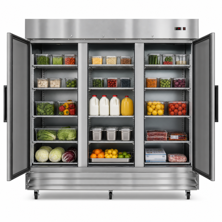 Product image #4 for KoolMore 81-Inch Three-Section Reach-In Refrigerator, 72 Cu. Ft., Bottom-Mount, Stainless Steel
