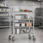 Thumbnail image #3 for Advance Tabco MC-2448P Chrome Mobile Wire Cart, 24 x 48 Inch, 4 Shelves, 5-Inch Polyurethane Casters, 2 Brakes
