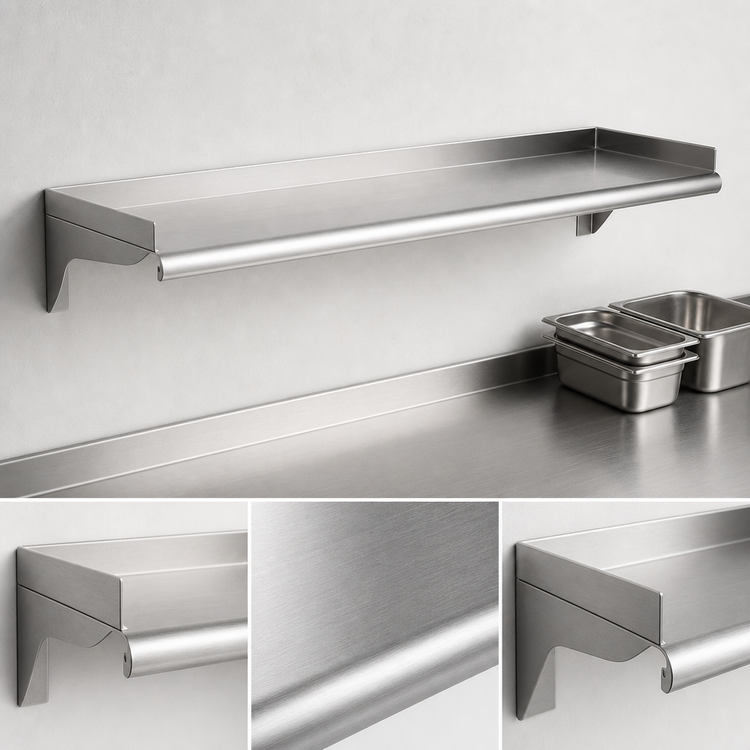 Product image #3 for Eagle Group 48" W x 12" D Wall-Mounted Shelf, 16-Gauge 430 Stainless Steel