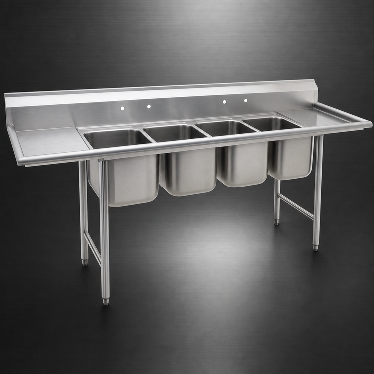 Product image #3 for Eagle Group 314-18-4-18L Four-Compartment Stainless Steel Sink with 18" Left Drainboard