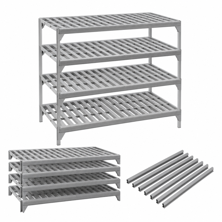 Product image #4 for Cambro Camshelving Premium 24" x 60" 4-Shelf Vented Shelf Kit, Speckled Gray