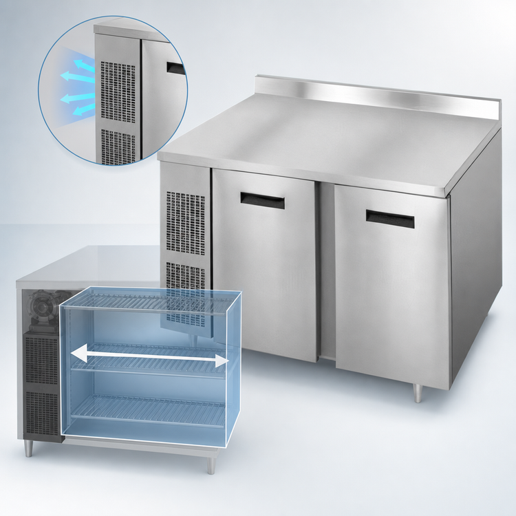 Product image #3 for Randell 48-Inch 2-Section Worktop Freezer with Stainless Steel Top, 3-Inch Backsplash, and Side-Mounted Self-Contained R290 Refrigeration