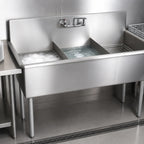 Thumbnail image #3 for BK Resources BK8BS-3-18-12 3-Compartment Stainless Steel Sink, 57-Inch, 18-Inch Basins, 8-Inch Backsplash, Galvanized Legs