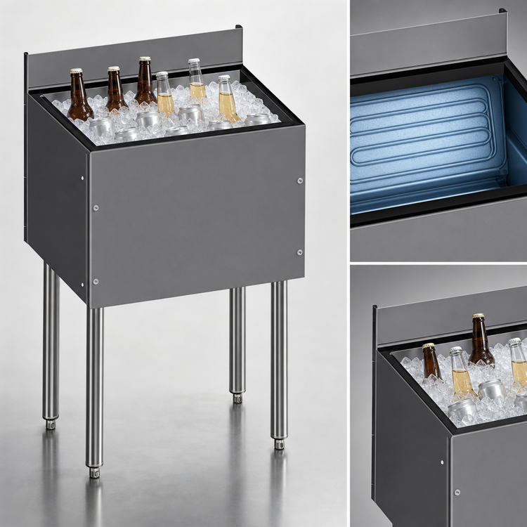 Product image #3 for CHOICE Extra Deep 42-Inch x 19-Inch Stainless Steel Underbar Ice Bin with 10-Circuit Cold Plate, 162 lb. Capacity
