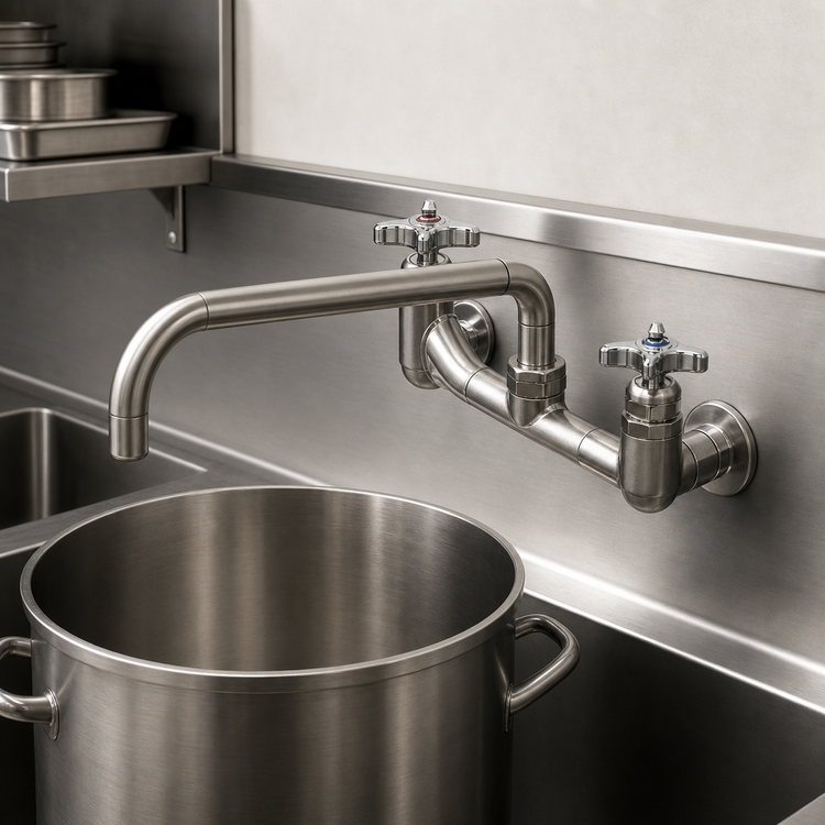 Product image #3 for T&S Big-Flo Wall Mount Kettle and Pot Sink Mixing Faucet with 12-Inch Swing Nozzle