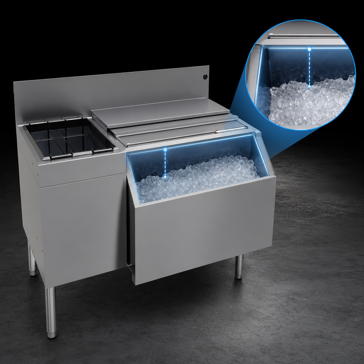 Product image #3 for Glastender Extra Deep 36-Inch Underbar Ice Bin/Cocktail Unit with Bottle Well Storage and 10-Circuit Cold Plate