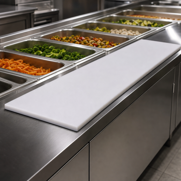 Product image #3 for John Boos PL70 84 x 10 Inch 3/4 Inch Thick Reversible High-Density Polyethylene Steam Table Cutting Board