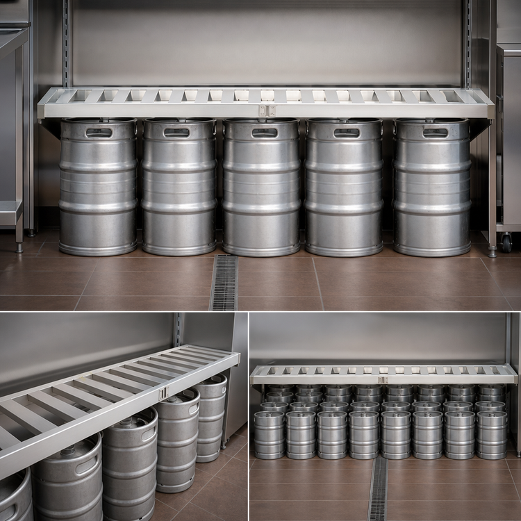 Product image #3 for New Age 93-Inch Aluminum Keg Shelf with T-Bar Shelves, 5 Half-Barrel Keg Capacity