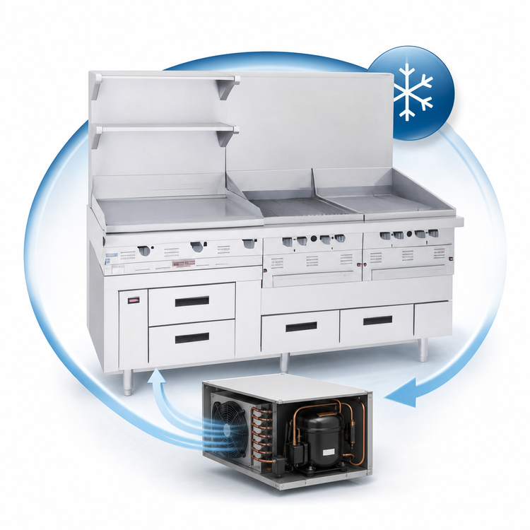 Product image #3 for Garland Arctic Fire 97-Inch Three-Section Self-Contained Refrigerator Base with 6 Self-Closing Drawers