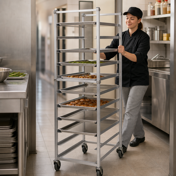 Product image #3 for Panco Mobile Full-Height Open-Side Aluminum Utility Rack for 18 x 26 Inch Trays, 18-Pan Capacity