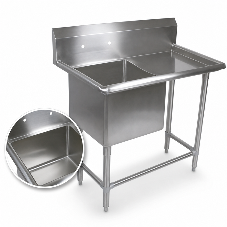 Product image #3 for John Boos Pro-Bowl 1-Compartment Stainless Steel Sink with Right Drainboard and Backsplash, 58-3/16"W x 29-1/2"D