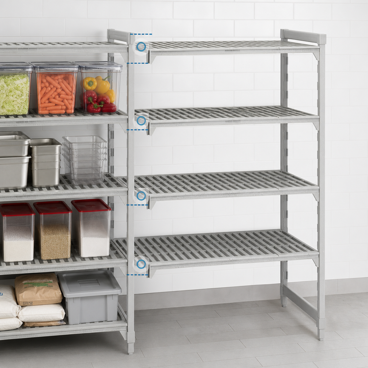 Product image #4 for Cambro Camshelving Premium 5-Tier Vented Add-On Polymer Shelving Unit, 24"W x 30"L x 64"H, Speckled Gray