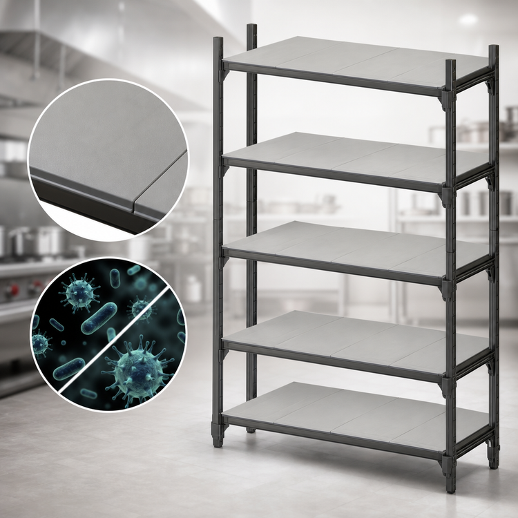 Product image #3 for Cambro Camshelving Basics Plus 18 x 36 5-Shelf Solid Shelf Kit, Brushed Graphite