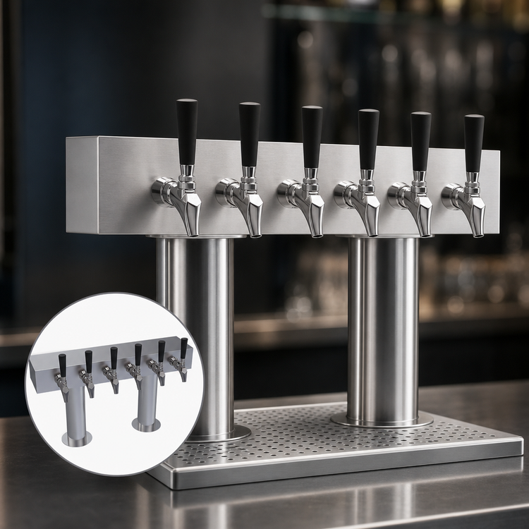 Product image #3 for Krowne Double T-Head 6-Faucet Glycol-Cooled Beer Tower with 24-Inch Box, Brushed Stainless Steel