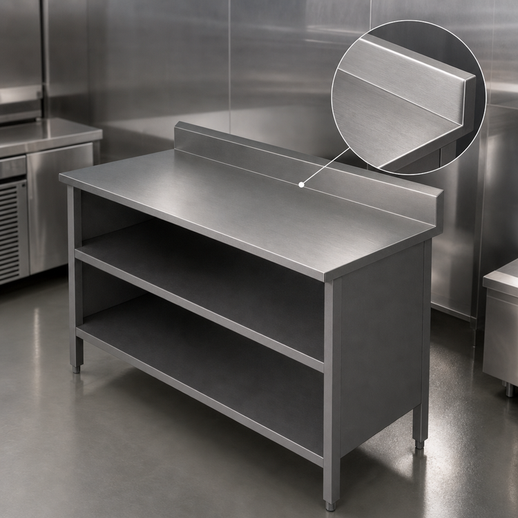 Product image #3 for John Boos 48 Inch x 24 Inch 16-Gauge Stainless Steel Open Front Enclosed Base Work Table with 5 Inch Rear Riser