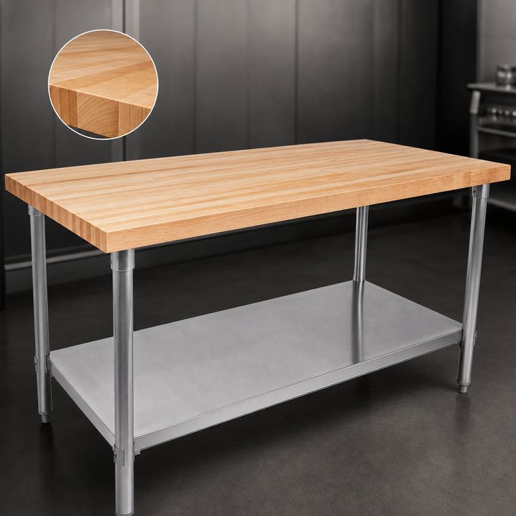 Product image #3 for John Boos 120-Inch x 30-Inch Wood Top Work Table with Adjustable Undershelf