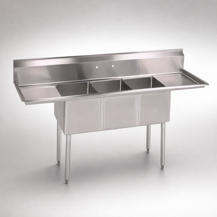 Product image #3 for John Boos E-Series 3-Compartment Sink with Left and Right Drainboards, 90-Inch Wide