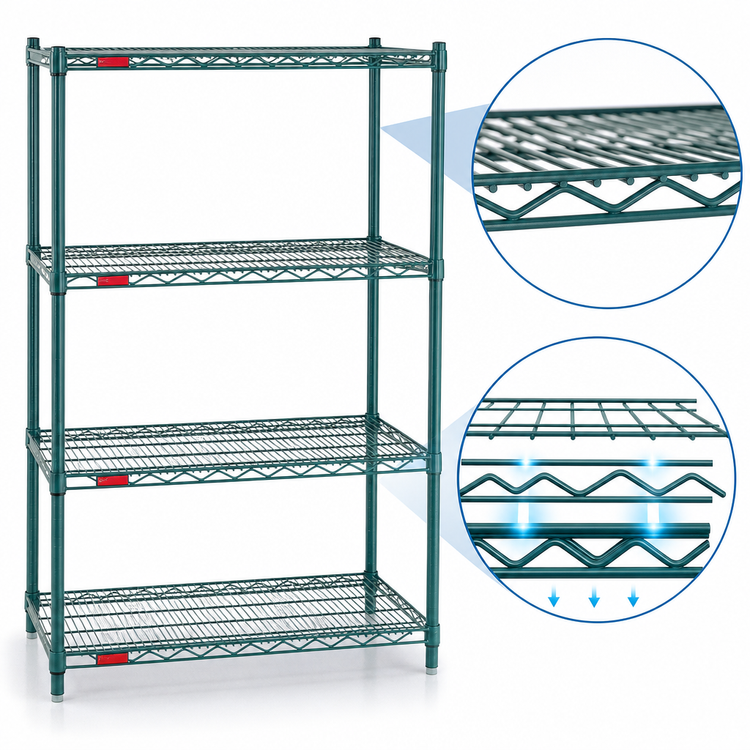 Product image #3 for Eagle Group Valu-Gard 4-Tier Stationary Starter Wire Shelving Unit, 36 x 24 x 74 Inches, Green Epoxy