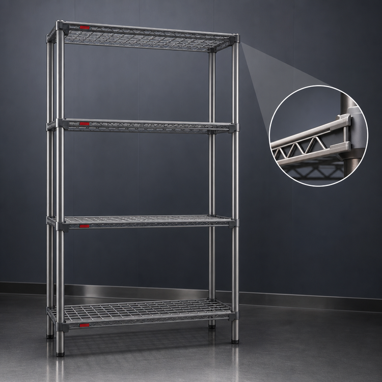 Product image #3 for Valu-Master 4-Tier QuadTruss Wire Shelving Starter Unit, 48 x 24 x 74 Inches, Pewter Gray Epoxy