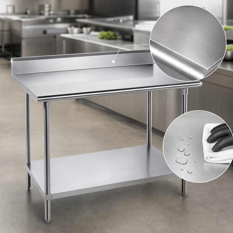 Product image #3 for Advance Tabco 108-Inch x 30-Inch Stainless Steel Work Table with 5-Inch Backsplash and Adjustable Galvanized Undershelf