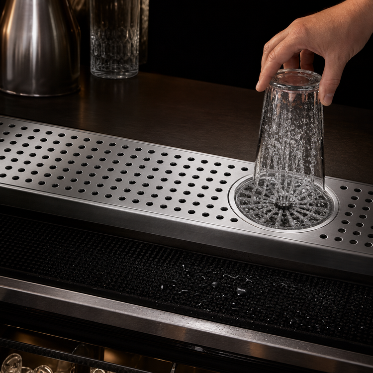 Product image #3 for 30-Inch Surface-Mount Stainless Steel Drip Tray Trough with Integral Glass Rinser
