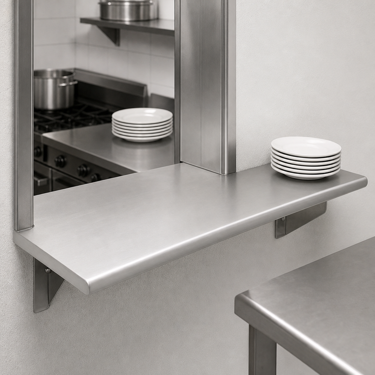 Product image #3 for Eagle Group 48 Inch W x 24 Inch D Pass-Thru Shelf for 12 Inch Max Wall Thickness, 304 Stainless Steel