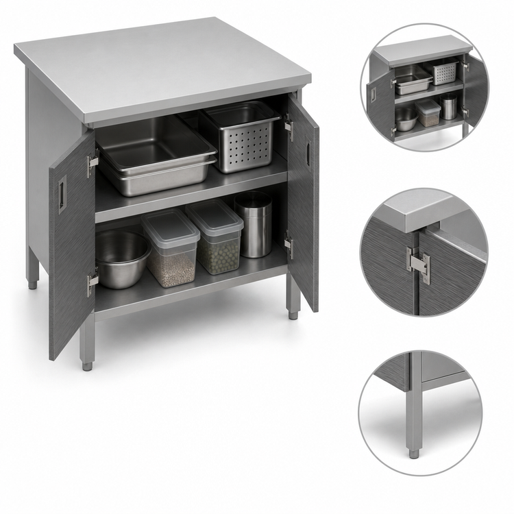 Product image #3 for John Boos 36 x 24 Inch Stainless Steel Enclosed Work Table with Cabinet Base and Hinged Doors