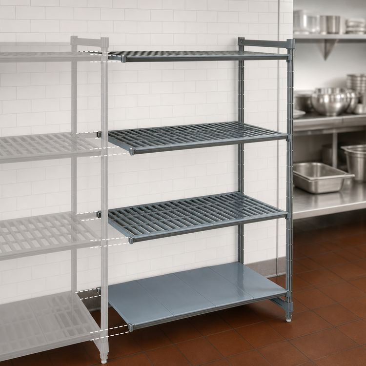 Product image #3 for Cambro Camshelving Basics Plus 4-Tier Add-On Polymer Shelving Unit, 18 x 42 x 64 Inches, Vented and Solid, Brushed Graphite