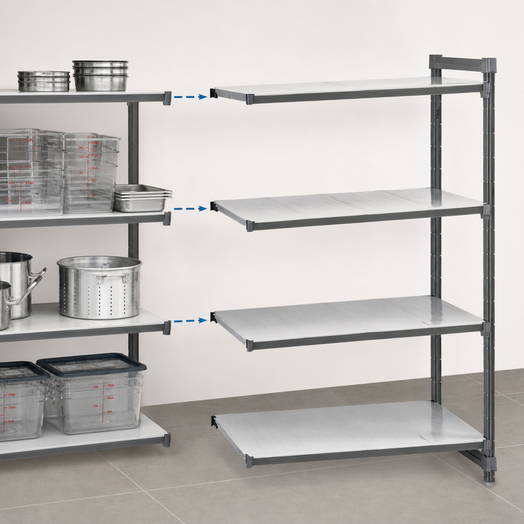 Product image #3 for Cambro Camshelving Basics Plus 4-Tier Solid Add-On Polymer Shelving Unit, 54 Inch Wide x 24 Inch Deep x 64 Inch High, Brushed Graphite