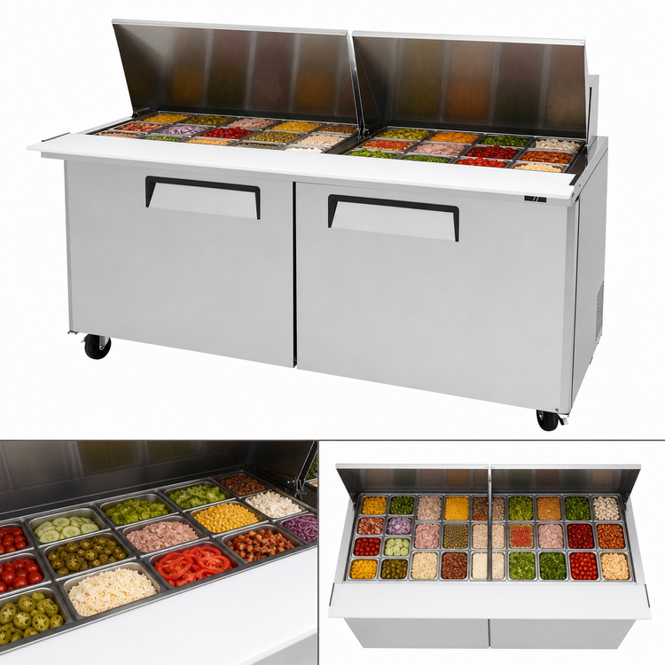 Product image #3 for Turbo Air M3 60-Inch Two-Section Mega Top Sandwich/Salad Prep Table, 24-Pan, Rear-Mount Self-Contained, 2-Door