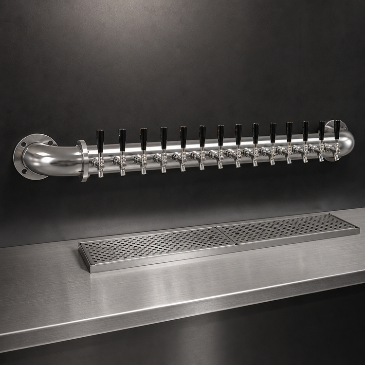 Product image #3 for Glastender 14-Faucet Wall-Mount Air-Cooled Pipe Wall Draft Dispensing Tower, Stainless Steel