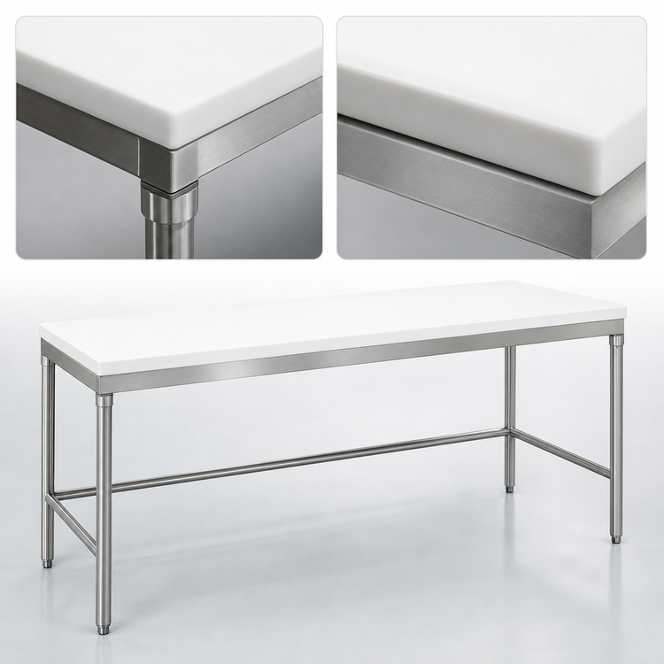 Product image #3 for Advance Tabco Poly-Vance 84 Inch x 24 Inch Poly-Top Work Table with Stainless Steel Base