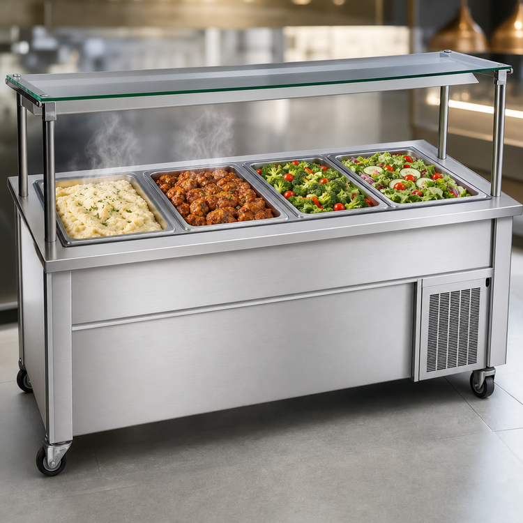 Product image #3 for DineXpress DXP4HCM 4-Pan 60" Hot/Cold Food Serving Counter with Mechanical Refrigeration