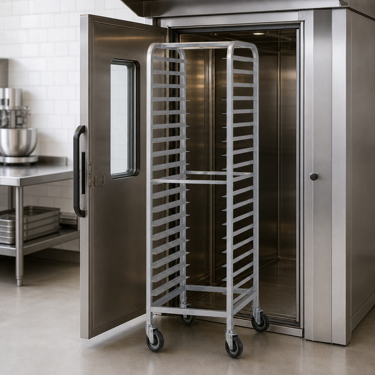 Product image #3 for Dinex Roll-In Aluminum Angle Rack, 18 Pan Capacity, End Load