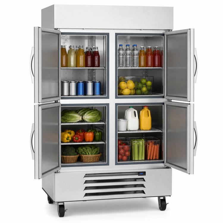 Product image #3 for Beverage Air Horizon Series 2-Section Reach-In Refrigerator with 4 Solid Half Doors