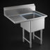 Thumbnail image #3 for Steel Works Stainless 1 Compartment Sink with Left Drainboard, 24 x 24 x 14 Inch Bowl