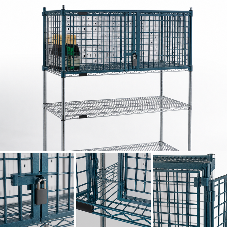 Product image #3 for EagleGard 48-Inch W x 18-Inch D Security Enclosure Kit for Wire Shelving with Hinged Doors, Blue-Green Hybrid Epoxy Finish