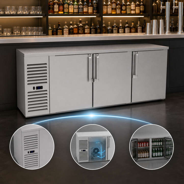 Product image #3 for Krowne LS84 84-Inch Three-Door Refrigerated Low-Profile Back Bar Storage Cabinet