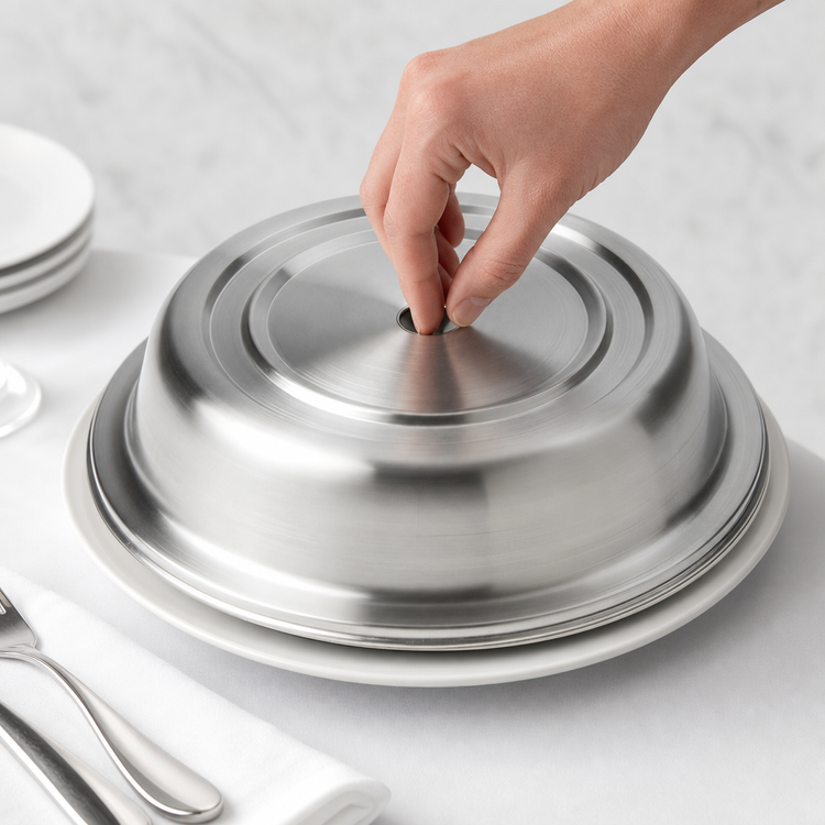 Product image #3 for Round Stainless Steel Plate Cover with Finger Hole, 11-1/8 to 11-1/2 Inch Diameter, 2 Inch High