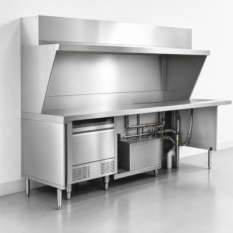 Product image #3 for La Rosa Open Front Modular Stainless Steel Equipment Enclosure, 90 x 26.5 Inches