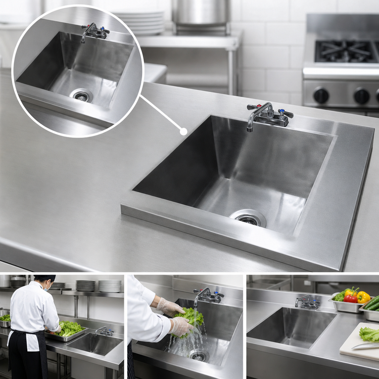 Product image #3 for Advance Tabco TA-11Q Single-Compartment Built-In Sink Bowl with Faucet and Basket Drain, 10 x 14 x 5-Inch Bowl