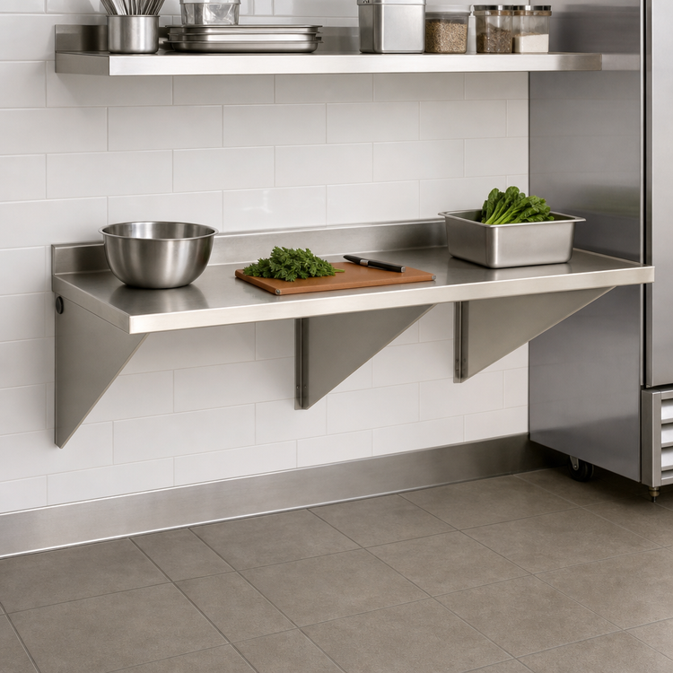 Product image #3 for Eagle Group Wall-Mount 14-Gauge 304 Stainless Steel Work Table with Box Marine Edge and 4-1/2 Inch Backsplash, 72 x 30 Inches