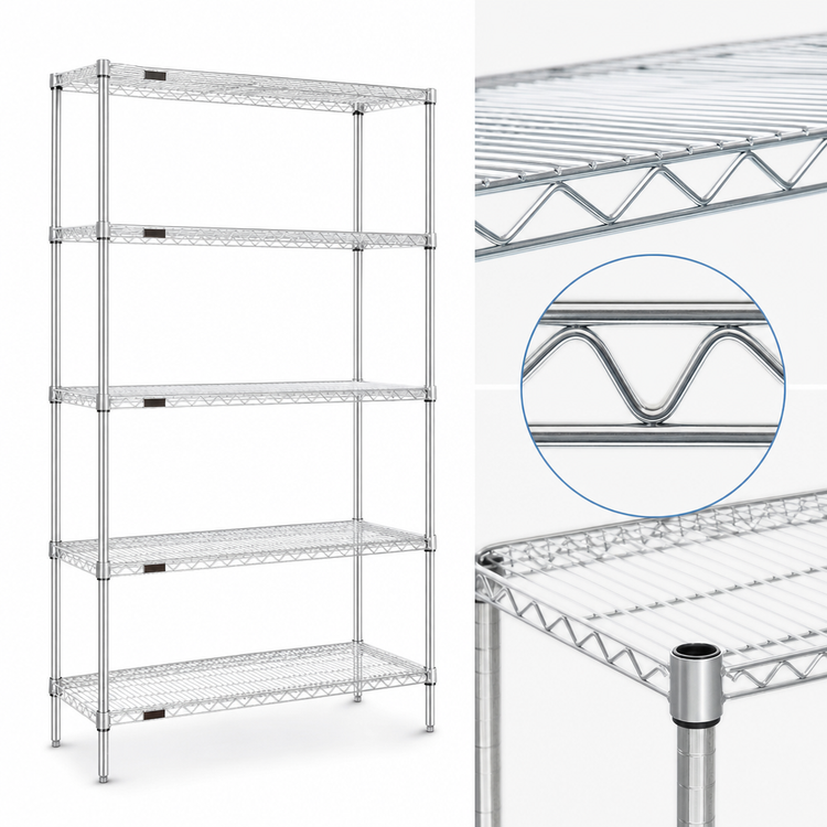 Product image #3 for EAGLEbrite 5-Tier Stationary Starter Wire Shelving Unit, 72"W x 18"D x 86"H, Zinc Finish