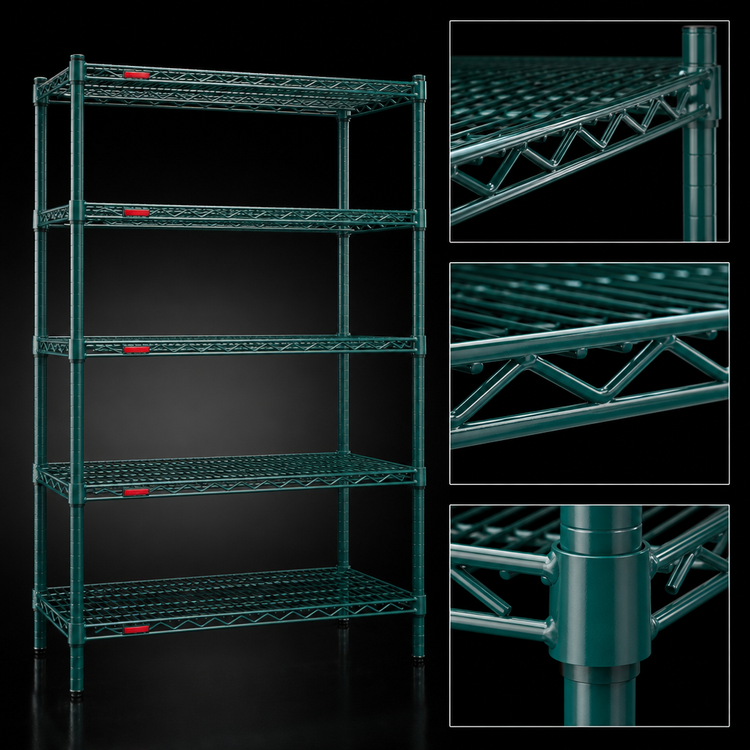 Product image #3 for Eagle Group Valu-Gard 5-Tier Stationary Starter Wire Shelving Unit, 42"W x 21"D x 74"H, Green Epoxy