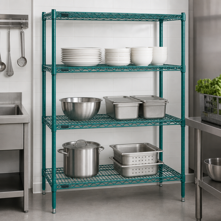 Product image #3 for EagleGard Red-i-Pak 4-Tier Stationary Wire Shelving Unit, 36W x 24D x 63H, Blue-Green Hybrid Epoxy Finish