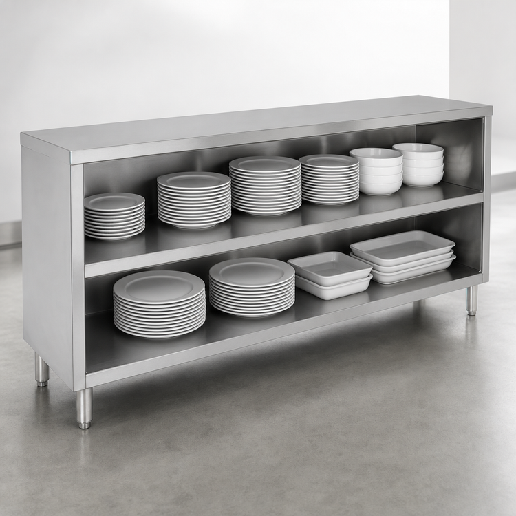 Product image #3 for John Boos 120-Inch x 15-Inch Open Front Dish Storage Cabinet with Open Base and Stainless Steel Mid-Shelf