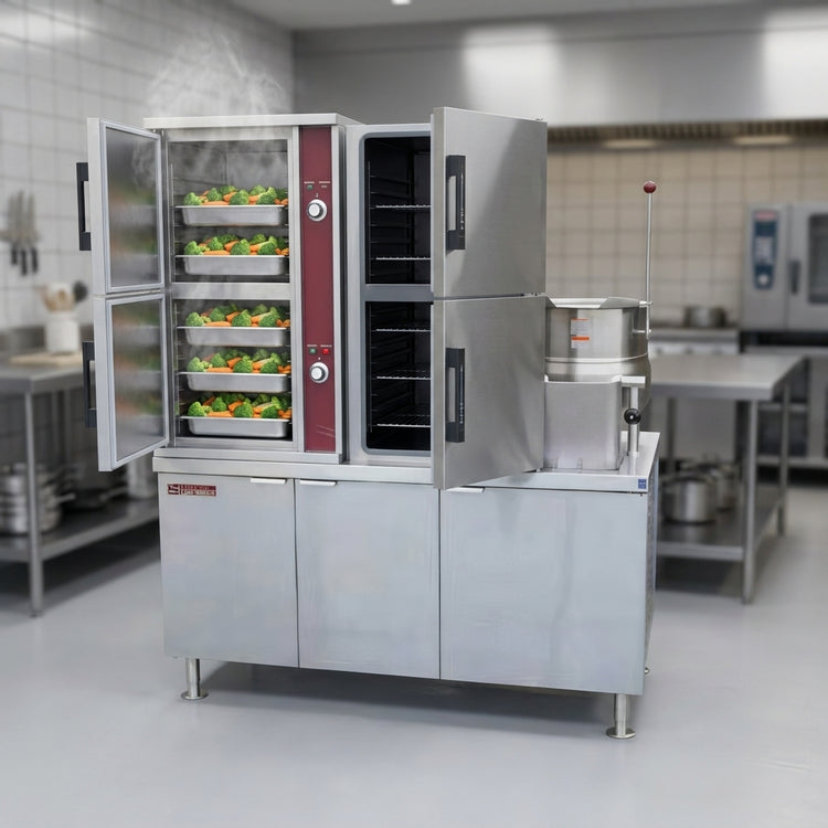 Product image #2 for Crown DCX-10-6-6 Two Compartment Direct Steam Convection Steamer with Dual 6-Gallon Kettles